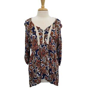 One World Womens Paisley Print Peasant Tunic‎ Top XL 3/4 Sleeve Boho Cottagecore